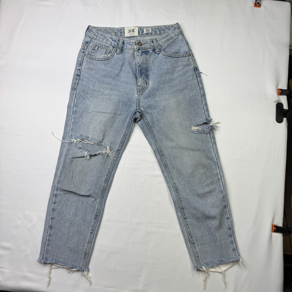 X2 Denim Distressed Jeans Size Medium Straight Trashed Streetwear Women's Korea‎